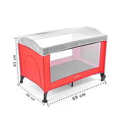 Babyhug Amaze Playpen cum Travel Cot with Mattress & Mosquito Net  Red| Easy Assembly| Compact Fold| Mesh Sides| Zipper Opening for Fun-play| Storage cum Carry Bag| Wheels with Lock