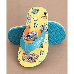 Cute Walk by Babyhug Slip On Flip Flops with Panda Print- Yellow & Sea Green