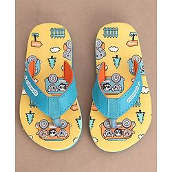 Cute Walk by Babyhug Slip On Flip Flops with Panda Print- Yellow & Sea Green