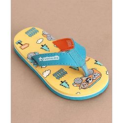 Cute Walk by Babyhug Slip On Flip Flops with Panda Print- Yellow & Sea Green