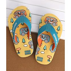 Cute Walk by Babyhug Slip On Flip Flops with Panda Print- Yellow & Sea Green