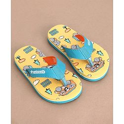 Cute Walk by Babyhug Slip On Flip Flops with Panda Print- Yellow & Sea Green