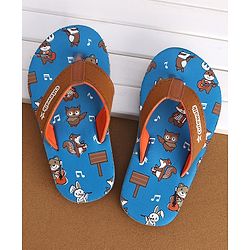 Cute Walk by Babyhug Slip On Flip Flops with Owl Print- Blue & Brown