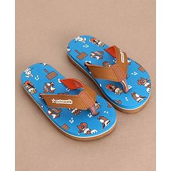 Cute Walk by Babyhug Slip On Flip Flops with Owl Print- Blue & Brown