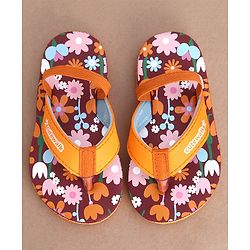 Cute Walk by Babyhug Flip Flops Backstrap Closure Floral Print- Maroon & Orange
