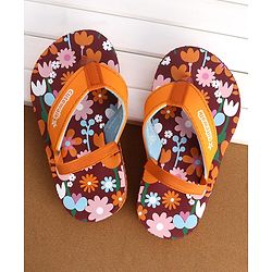 Cute Walk by Babyhug Flip Flops Backstrap Closure Floral Print- Maroon & Orange