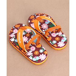 Cute Walk by Babyhug Flip Flops Backstrap Closure Floral Print- Maroon & Orange