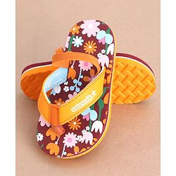Cute Walk by Babyhug Flip Flops Backstrap Closure Floral Print- Maroon & Orange