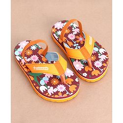 Cute Walk by Babyhug Flip Flops Backstrap Closure Floral Print- Maroon & Orange