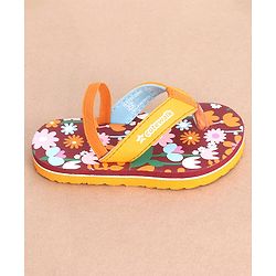 Cute Walk by Babyhug Flip Flops Backstrap Closure Floral Print- Maroon & Orange