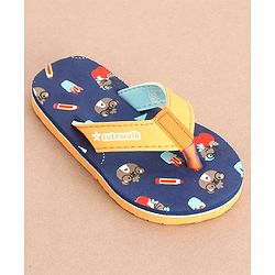Cute Walk by Babyhug Slip On Flip Flops Teddy Print  -Blue & Brown