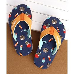 Cute Walk by Babyhug Slip On Flip Flops Teddy Print  -Blue & Brown