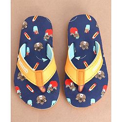 Cute Walk by Babyhug Slip On Flip Flops Teddy Print  -Blue & Brown