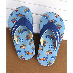 Cute Walk by Babyhug Slip On Flip Flops Truck & Car Print -  Blue