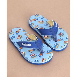 Cute Walk by Babyhug Slip On Flip Flops Truck & Car Print -  Blue