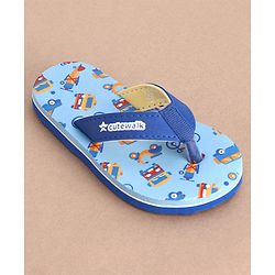 Cute Walk by Babyhug Slip On Flip Flops Truck & Car Print -  Blue