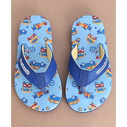 Cute Walk by Babyhug Slip On Flip Flops Truck & Car Print -  Blue