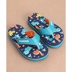 Cute Walk by Babyhug Slip On Flip Flops Dino Print-  Blue & Sea Green