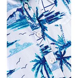 Babyhug 100% Cotton Knit Half Sleeves Shirt With Tropical Print - White & Blue