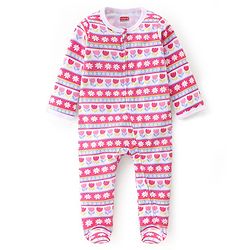 Babyhug Cotton Interlock Knit Full Sleeves Sleepsuit Floral Print - Pink