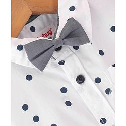 Babyhug Cotton Woven Half Sleeves Regular Collar Shirt with Bow Polka Dot Print - White