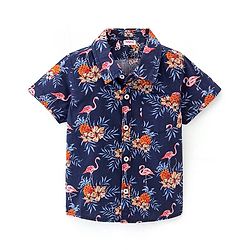 Babyhug Cotton Woven Half Sleeves  Floral Printed Shirt - Blue