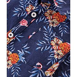 Babyhug Cotton Woven Half Sleeves  Floral Printed Shirt - Blue