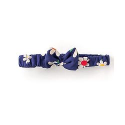 Babyhug Interlock Cotton Knit Full Sleeves Footed Sleepsuit with Headband & Floral Print - Navy Blue