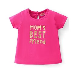 Babyhug Cotton Half Sleeves Top With Text Graphics - Pink