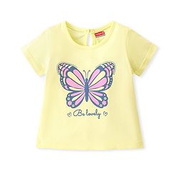 Babyhug Cotton Knit Half Sleeves Top with Butterfly Print - Cream
