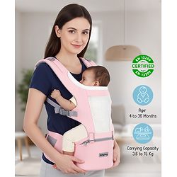 Babyhug Adore 5-in-1 Hip Seat Baby Carrier: Ergonomic, Breathable fabric, Padded straps, Foldable headrest, Secure waist belt, 5 carry positions, and storage pockets for babies up to 15 kg-Green