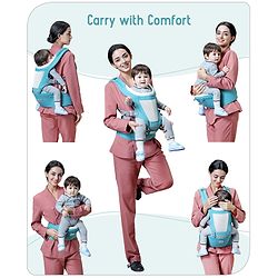 Babyhug Adore 5-in-1 Hip Seat Baby Carrier: Ergonomic, Breathable fabric, Padded straps, Foldable headrest, Secure waist belt, 5 carry positions, and storage pockets for babies up to 15 kg-Green