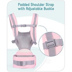 Babyhug Adore 5-in-1 Hip Seat Baby Carrier: Ergonomic, Breathable fabric, Padded straps, Foldable headrest, Secure waist belt, 5 carry positions, and storage pockets for babies up to 15 kg-Green