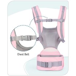Babyhug Adore 5-in-1 Hip Seat Baby Carrier: Ergonomic, Breathable fabric, Padded straps, Foldable headrest, Secure waist belt, 5 carry positions, and storage pockets for babies up to 15 kg-Green