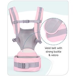 Babyhug Adore 5-in-1 Hip Seat Baby Carrier: Ergonomic, Breathable fabric, Padded straps, Foldable headrest, Secure waist belt, 5 carry positions, and storage pockets for babies up to 15 kg-Green