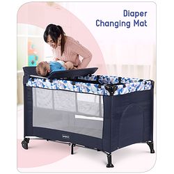 Babyhug Bouyant 3 in 1 Playpen cum Cot with Mosquito Net - Dark Blue