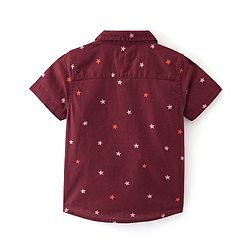 Babyhug Cotton Woven Half Sleeves Regular Collar Shirt with Bow Star Print - Wine Maroon