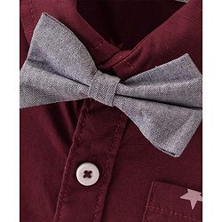 Babyhug Cotton Woven Half Sleeves Regular Collar Shirt with Bow Star Print - Wine Maroon