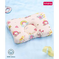 Babyhug Premium Rectangular Memory Foam Head Shaping Baby Pillow Princess Castle Theme- Pink| Prevents Flat-Head Syndrome| Firm and Supportive| Supports Neck and Shoulders| Soft Breathable Fabric| Washable| Travel Friendly| Suitable for New Born
