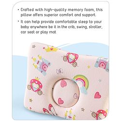 Babyhug Premium Rectangular Memory Foam Head Shaping Baby Pillow Princess Castle Theme- Pink| Prevents Flat-Head Syndrome| Firm and Supportive| Supports Neck and Shoulders| Soft Breathable Fabric| Washable| Travel Friendly| Suitable for New Born