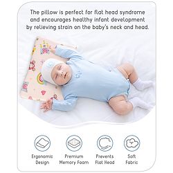 Babyhug Premium Rectangular Memory Foam Head Shaping Baby Pillow Princess Castle Theme- Pink| Prevents Flat-Head Syndrome| Firm and Supportive| Supports Neck and Shoulders| Soft Breathable Fabric| Washable| Travel Friendly| Suitable for New Born