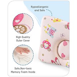 Babyhug Premium Rectangular Memory Foam Head Shaping Baby Pillow Princess Castle Theme- Pink| Prevents Flat-Head Syndrome| Firm and Supportive| Supports Neck and Shoulders| Soft Breathable Fabric| Washable| Travel Friendly| Suitable for New Born