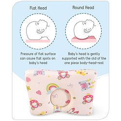 Babyhug Premium Rectangular Memory Foam Head Shaping Baby Pillow Princess Castle Theme- Pink| Prevents Flat-Head Syndrome| Firm and Supportive| Supports Neck and Shoulders| Soft Breathable Fabric| Washable| Travel Friendly| Suitable for New Born