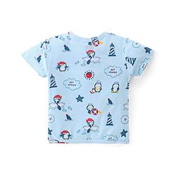 Babyhug 100% Cotton Interlock Knit Half Sleeves Antibacterial Vest Stripes & Penguin Pack Of 3 - Multicolor