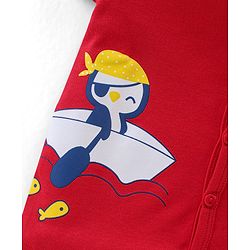Babyhug 100% Cotton Interlock Knit Half Sleeves Antibacterial Vest Stripes & Penguin Pack Of 3 - Multicolor