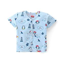 Babyhug 100% Cotton Interlock Knit Half Sleeves Antibacterial Vest Stripes & Penguin Pack Of 3 - Multicolor