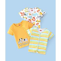 Babyhug 100% Cotton Knit Half Sleeves Striped & Zebra Print Vests Pack of 3 - Multicolour