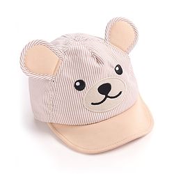 Babyhug Cotton Blend Woven Summer Cap Teddy Theme Striped -  Beige