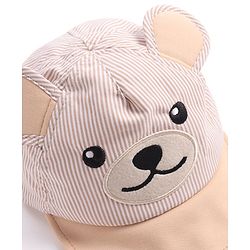 Babyhug Cotton Blend Woven Summer Cap Teddy Theme Striped -  Beige