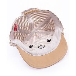 Babyhug Cotton Blend Woven Summer Cap Teddy Theme Striped -  Beige